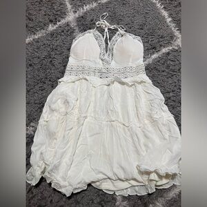 White Lace Halter Babydoll Dress